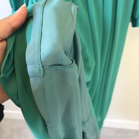 Vintage 1980's Ursula of Switzerland Chiffon Cocktail Dress Aqua Green Size 14 - Picture 9 of 14